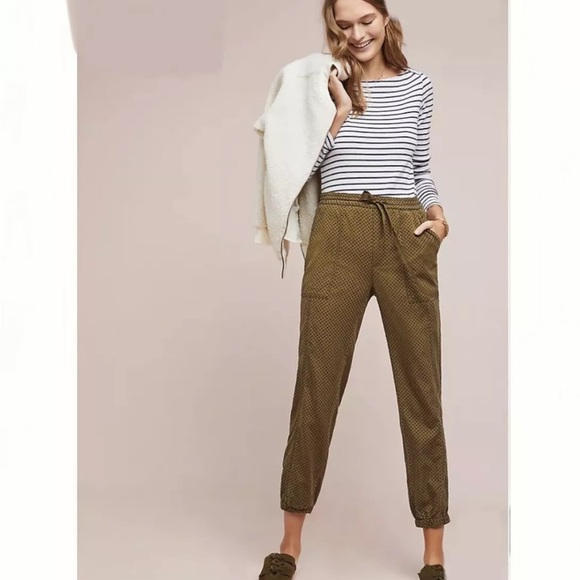 by Anthropologie Olive green and blue polka-dot joggers size XS - Picture 2 of 8